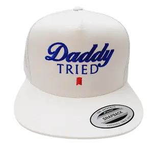 Daddy Tried Blue and Red Stitching Direct Embroidered Adjustable Snapback Mesh Hat Cap White