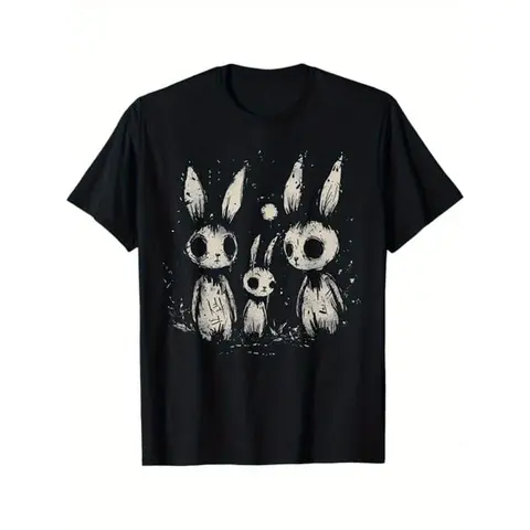 Creepy Cute Bunny Rabbits Horror Goth Grunge Alt Aesthetic Themed T-Shirt. Suitable As A Halloween Gift For People Who Like Alternative Style. 100% Cotton Black T-Shirt. S - XXXL.
