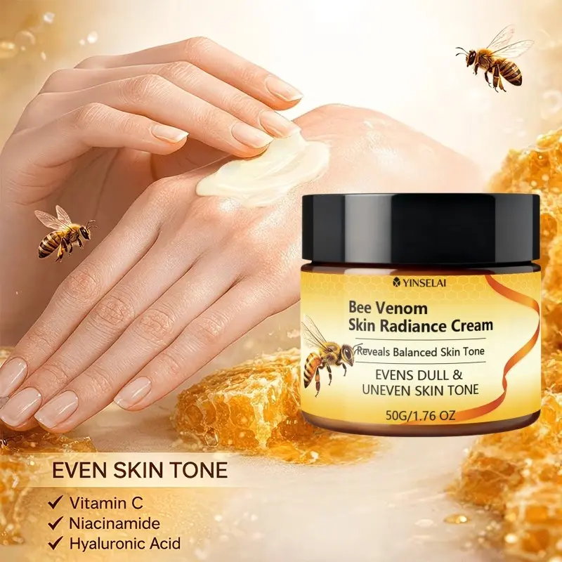 Bee Venom Brightening Cream with Niacinamide, Hyaluronic Acid, Vitamin C, Improves Dark Skin Tone, Natural Glow, Suitable for All Light Skin Tones