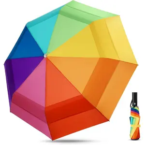 Rainbow Umbrella For Adults - Oversized 54inch Double Layer Windproof Extra Large Rainbow Golf Umbrella Folding Compact, Automatic Open&Close