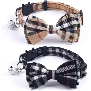 Cat Collars Breakaway with Cute Bow Bell - 2 Pack Kitten Collar Plaid Cat Collar with Removable Bowtie Cat Collar for Cats Kittens-
