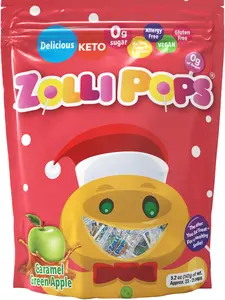 Zolli Holiday Zollipops Caramel Green Apple 5.2oz Pouch - Sweet Snack, Zero Sugar, Gluten Free, Vegan, Allergy Friendly, No Artificial Dyes Lollipops