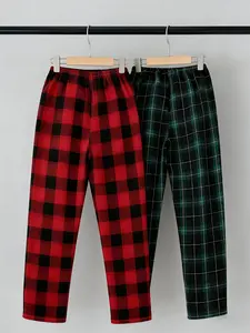 Plaid Lounge Pants Set, Red & Green Plaid Design, Elastic Waist Sleep Bottoms, Soft Breathable Home Trousers for Nightwear, Lounging & Everyday Comfort with Timeless Check Pattern