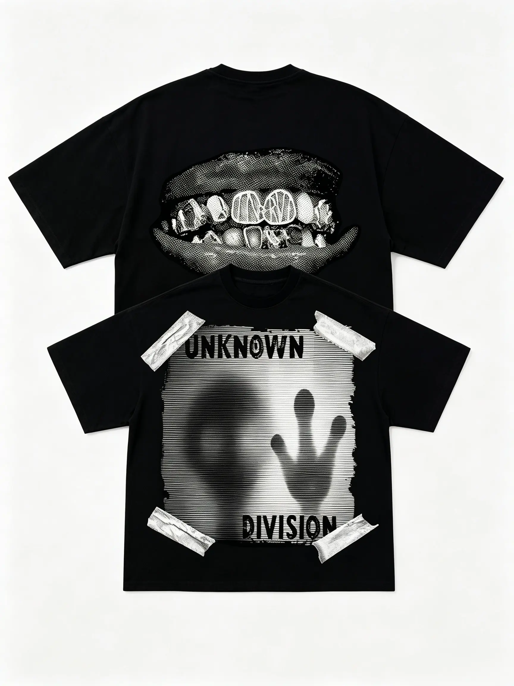 UNKNOWN DIVISION Y2K Alternative Style Dark Subculture Avant-Garde Double Sided Oversized Unisex Vintage Graphic T-Shirt Creepy Hand Silhouette Design Black Cotton Top Gift For Underground Street & High Street Fans buy funny t shirts online