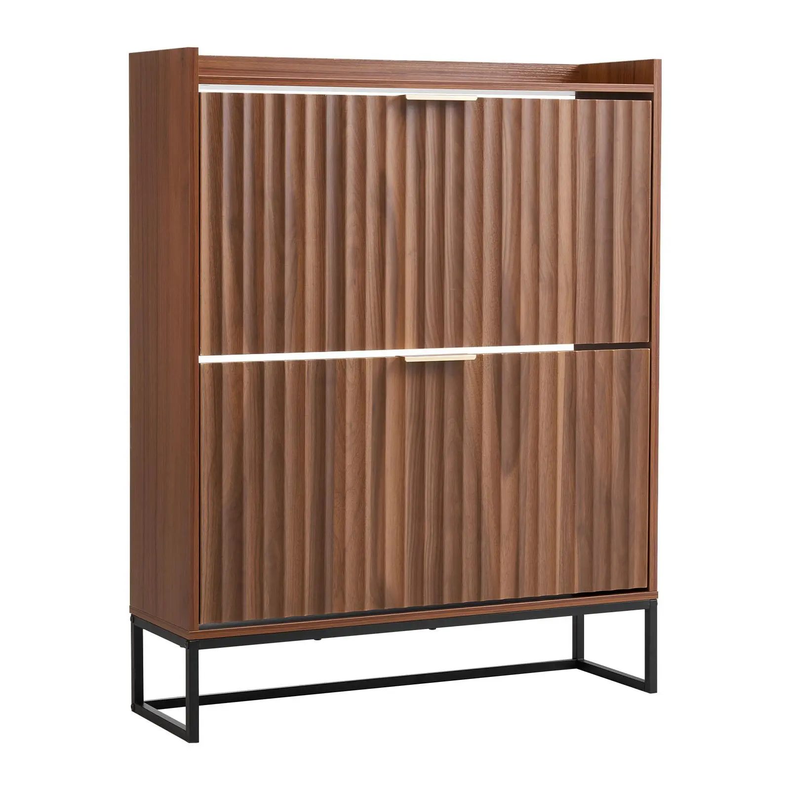 【toolupgrade】VEVOR Minimalist Narrow Profile Footwear Storage Cabinet with 2-Layer Flip Drawers, Compartment, Flip-Open Access, Mid-Century Freestanding Fluted Organizer, Wall-Secure Base Anti-Tipping Device, Adjustable Organization for Entrance, Hallway