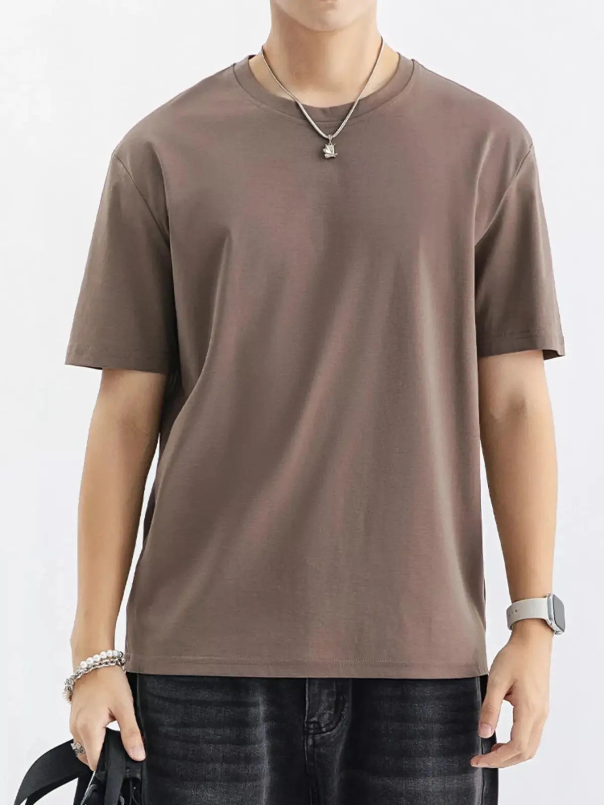 Men's Relaxed Fit Tee in a Soft Stretch Cotton-Nylon-Spandex Blend, Solid Color Short Sleeve Round Neck Casual Top for Everyday Basics, Plain, Menswear, Stretch Fabric, Clean Lines, Everyday Wear, Cotton-Spandex, Shortsleeve, T-Shirt