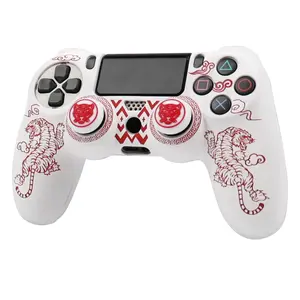 RALAN Tiger Pattern Silicone Case with 2 Grips Thumb Stick, Durable Protective Cover for PS4 Game Controller, Handheld Console Accessories, Game Joystick, Game Peripherals