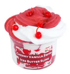 Cherry Vanilla Swirl - Icee Butter Slime Swirl - Scented Slime with Cherry Charms - Imagination Harvest Slime Shop