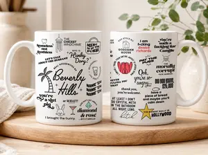 Real Housewives Beverly Hills Quotes Mug, RHOBH Cast Catchphrases Coffee Cup, Bravo TV Fan Gift, 15oz Large Ceramic Beverage Mug Funny Accent Mug