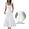 OYS Women's Casual Sleeveless Square Neck A-Line Solid Slim Flowy Long Dress with Pockets & Back Tie Detail Design