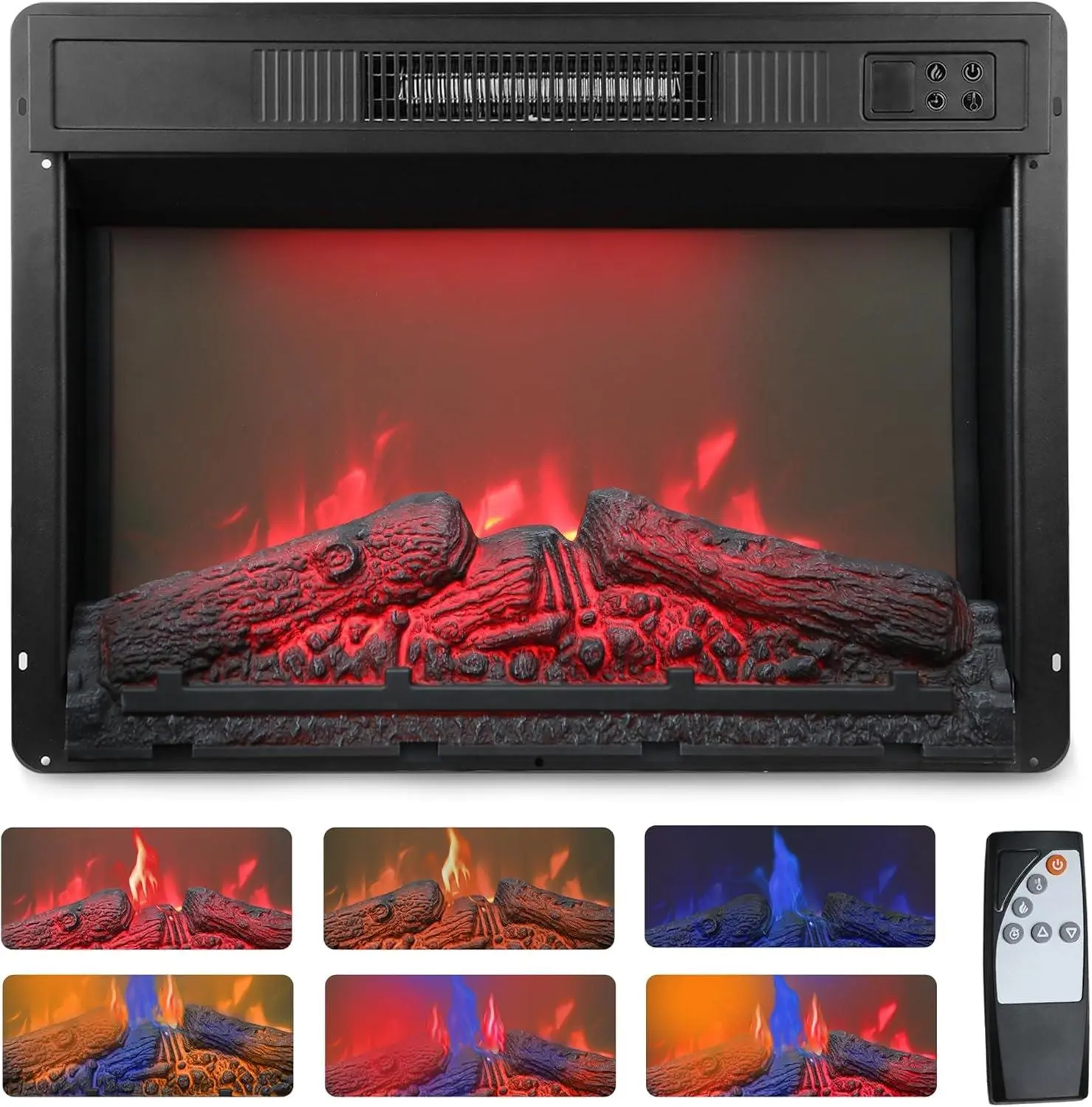 Royalcraft L 23 Inch Electric Fireplace Insert for TV Stand, Recessed Mounted Fireplace Heater with 3D Multicolor Flames and Timer, 1400W Free Standing Heater with Remote Control, Low Noise, Black