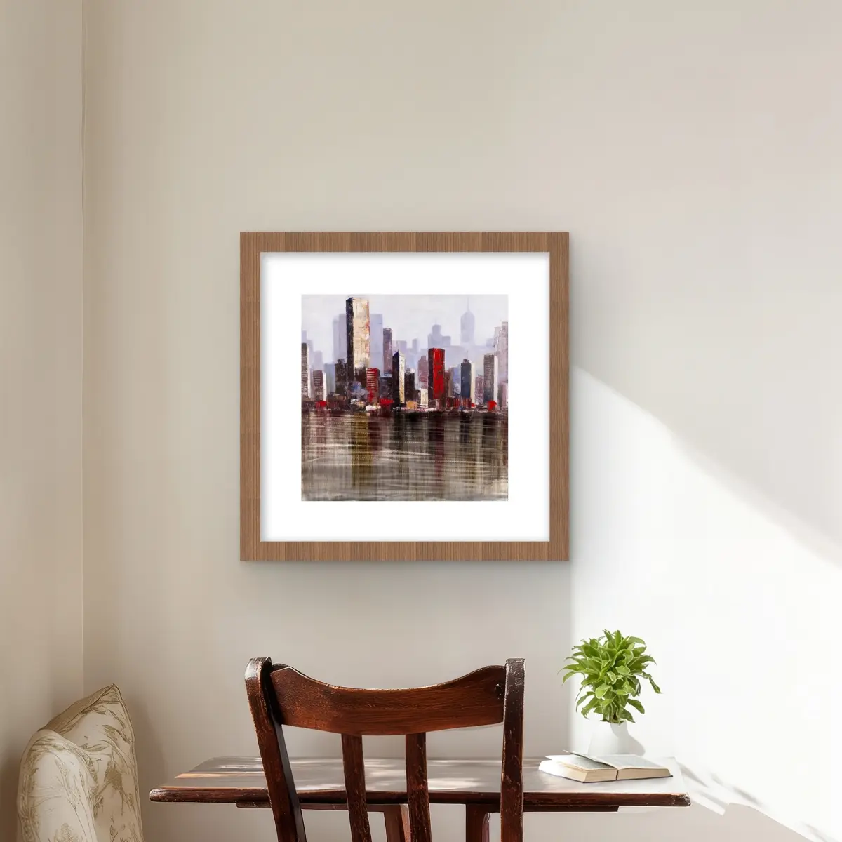 Begin Home Decor C1FM16167EWNR3 16 x 16 in. Industrial City Style - Black Cities Framed Matted Print