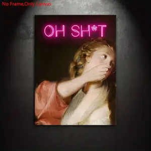 1 piece/set frameless canvas painting print poster,classic neon history contemporary humor art,Funny Bathroom pop Art,OH SH*T,perfect gift for prank lovers,ideal gift for bedroom,toilet,living room,dormitory corridor,kitchen,mural, Modern Home Decor