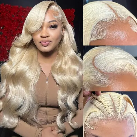 Women's 613 Blonde HD Frontal Synthetic Lace Front Wig - 13x4 Transparent Lace, 180% Density Glueless Pre-Plucked Body Wave, Heat Resistant with Baby Hair, Ideal for Daily Wear & Mother's Day Gift, 613 Blonde Synthetic Lace Front Wigs, Blonde 613 Hd Front