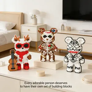 Multicolor Surprise Gift Bear 3D Puzzle Building Blocks Decoration, Home Office Bookshelf Decor, Party Living Room TV Stand Display