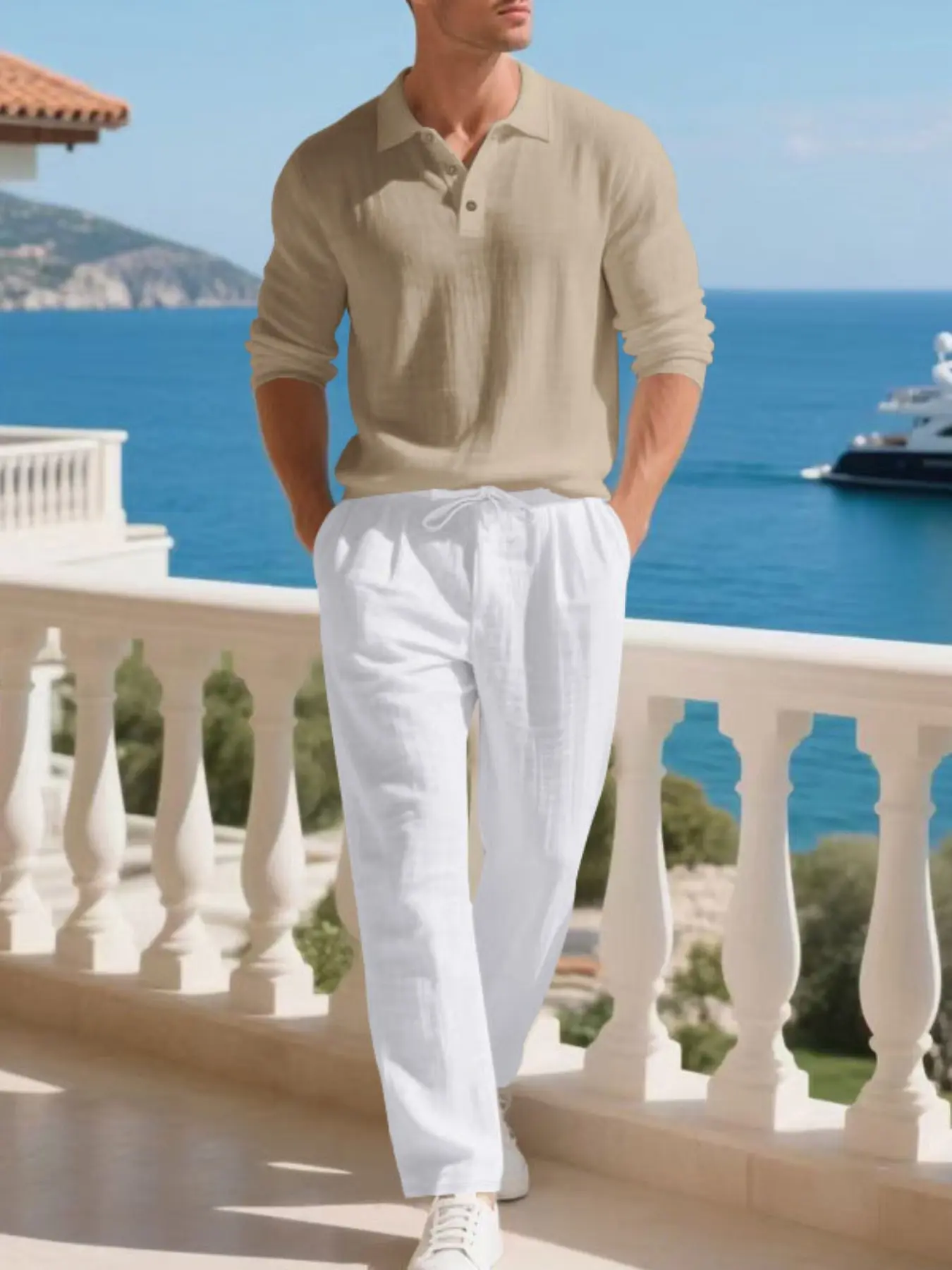 Khaki clothes white pants
