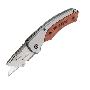 #JumpstartSale WORKPRO Folding Utility Knife, Quick-Change Box Cutter with Stainless Steel Head & Liner Lock, Wood Handle Razor Knife and Extra 10PC SK5 Blades