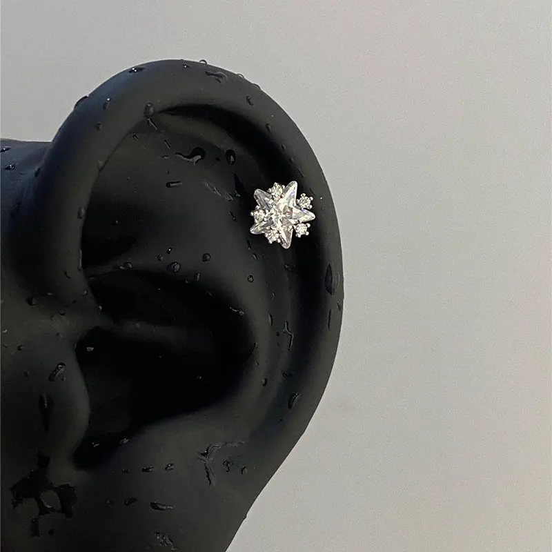 Women's Summer Five-Pointed Star Ear Cartilage Studs, Exquisite Zirconia Threaded Earrings, Personalized Holiday Anniversary Jewelry Gift for Women