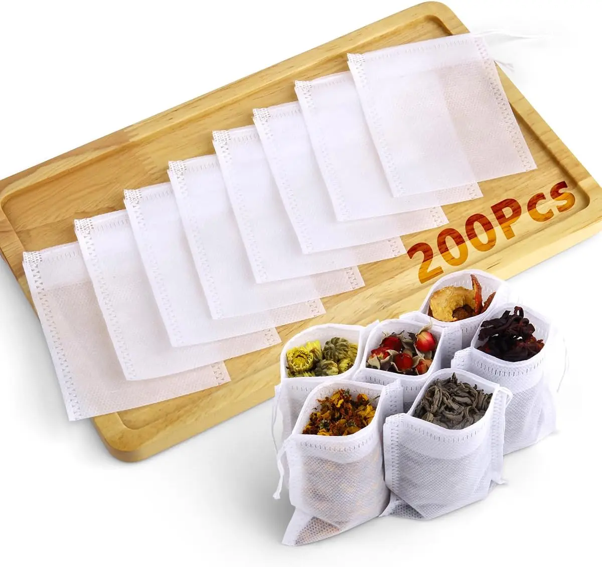 200Pcs Disposable Tea Bags for Loose Leaf Tea, Empty Tea Filter Bags for Cooking, Infuser Sachets for Spice, Coffee, Herb and More (3.54x2.75 Inch), Tea Making Tools, Mess-Free