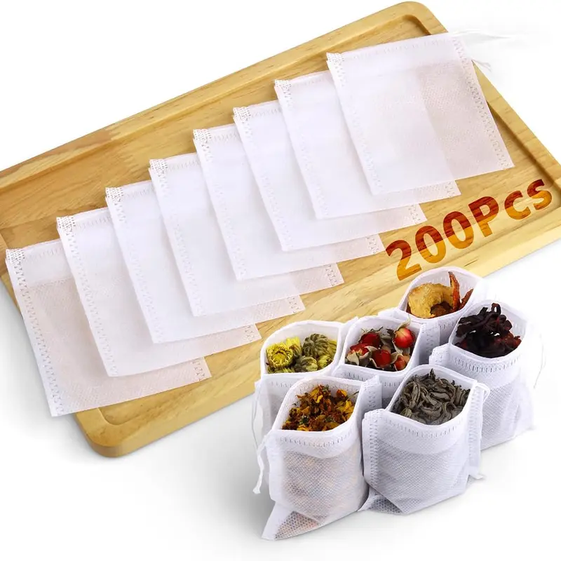 200Pcs Disposable Empty Tea Filter Bags, Mess-Free Tea Making Tools for On-the-Go Brew & Food Use, Infuser Sachets for Loose Leaf, Spice, Coffee, Herb (3.54x2.75in) Kitchenware