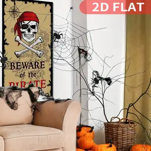 1pc 2D FLAT Beware of Pirates Door Banner Pirate Party Decoration Pirate Backdrop Halloween Birthday Party Photo Booth Props Pirate Theme, No Electricity Needed - Halloween Party Decorations, Halloween Decorations, Festive Yard Decor