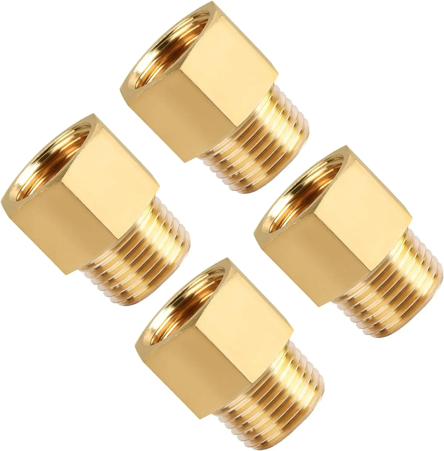 4-Pack 1/2 Inch Male x 1/2'' Female Brass Pipe Fitting Adapters, 1/2'' NPT Male to Female Adapters, 1/2'' Brass Pipe Extension Fittings for Shower