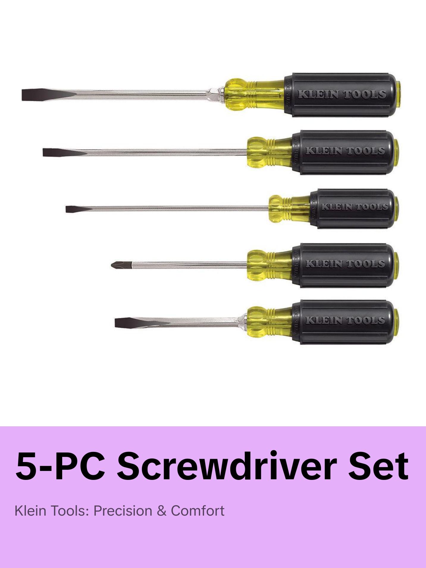 Klein Tools 85075 Screwdriver Set, Slotted and Phillips, 5-Piece Klein Tools 85075 Screwdriver Set, Slotted and Phillips, 5-Piece