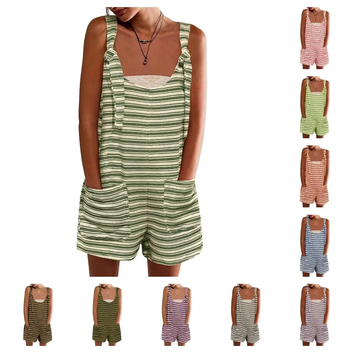 Imily Bela  Womens Summer Casual Sleeveless Romper Loose Striped Tied Shorts Overalls Jumpsuit with Pockets 2025 Clothes