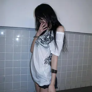 Japanese Y2k Letter Print T-shirt Trashy 2000s Style Tattoo T Shirt Vintage Harajuku Short Sleeve Sheer Tops Grunge Goth