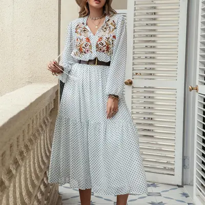 Plus Size Boho Hippie Embroidered Dress with Sleeves - TikTok Shop