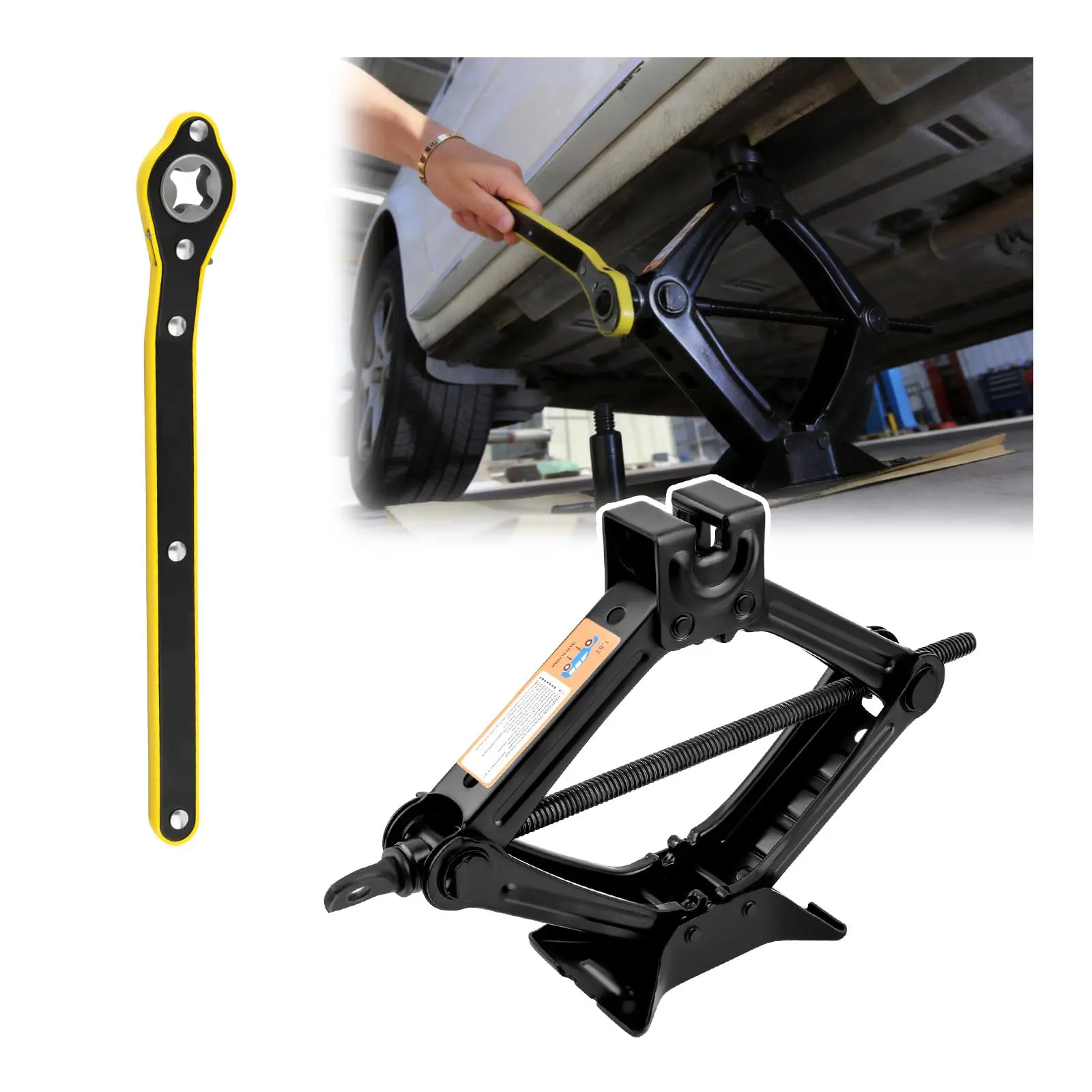 Portable Heavy-Duty Scissor Jack Set with Hand Crank Ratchet Wrench, Automotive Tire Repair & Emergency Rescue Tool for Light Vehicles