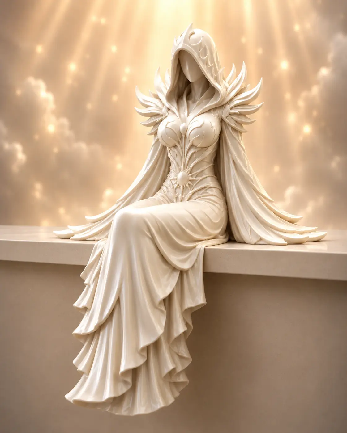 3D Printed Light Element Hooded Statue - Angelic Mystical Ledge-Sitter Figurine, Home Decor Gift for Room Bookshelf Desk