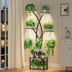POZILAN Plant Stand Indoor with Grow Light Tree Shaped Flower Stand Holder, Corner Plant Rack for Living Room, Patio Decor Shelf Design Home Decorative