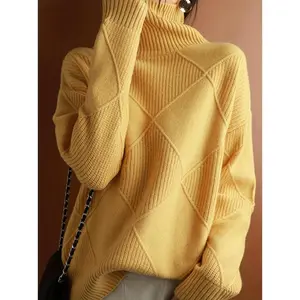 Solid Turtle Neck Pullover Sweater, Casual Long Sleeve Loose Thick Sweater, Women's Clothing