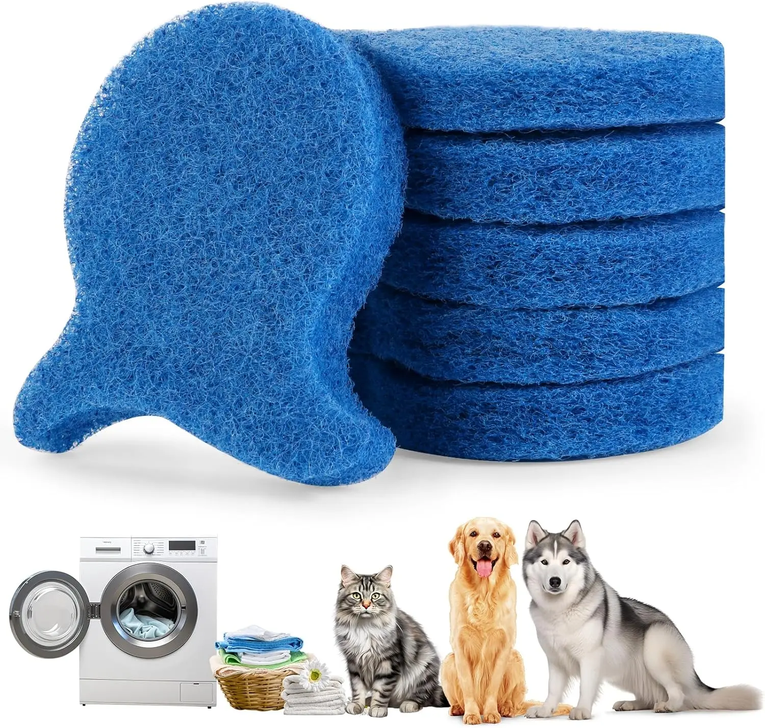 6 PCS Pet Hair Remover for Laundry, Reusable Dog & Cat Fur Catcher Tool, Effectively Removes Pet Hair, Lint and Dander from Bedding and Clothing, Suitable for Washing Machines, Dryer
