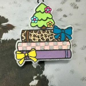 Car Freshie - Colorful Christmas Tree & Books with Bow Ornaments for Car Decoration