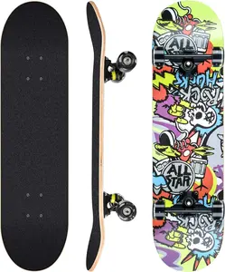 Skateboards for Beginners, 31 x 8 inch Complete Skateboard for Kids Teens Adults, 8 Layer Maple Double Kick Deck Concave Cruiser Trick Skateboard with Multifunction Skate