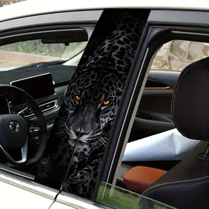 2 pieces leopard print car B-pillar sticker, matte material, no glue marks, scratch-resistant and water-resistant, disposable self-adhesive, black and white simple design, suitable for cars, pickup trucks, plastic and metal surfaces, decorative