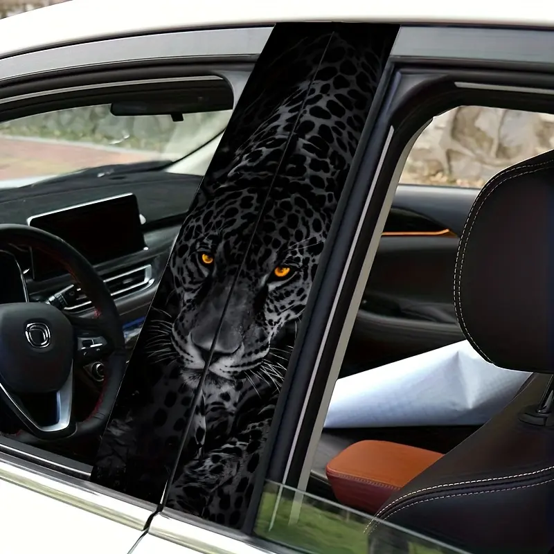 2 pieces leopard print car B-pillar sticker, matte material, no glue marks, scratch-resistant and water-resistant, disposable self-adhesive, black and white simple design, suitable for cars, pickup trucks, plastic and metal surfaces, decorative