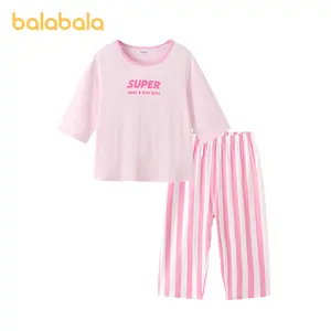 Balabala Kids "SUPER" Print Three-Quarter Sleeve Pajama Set Soft