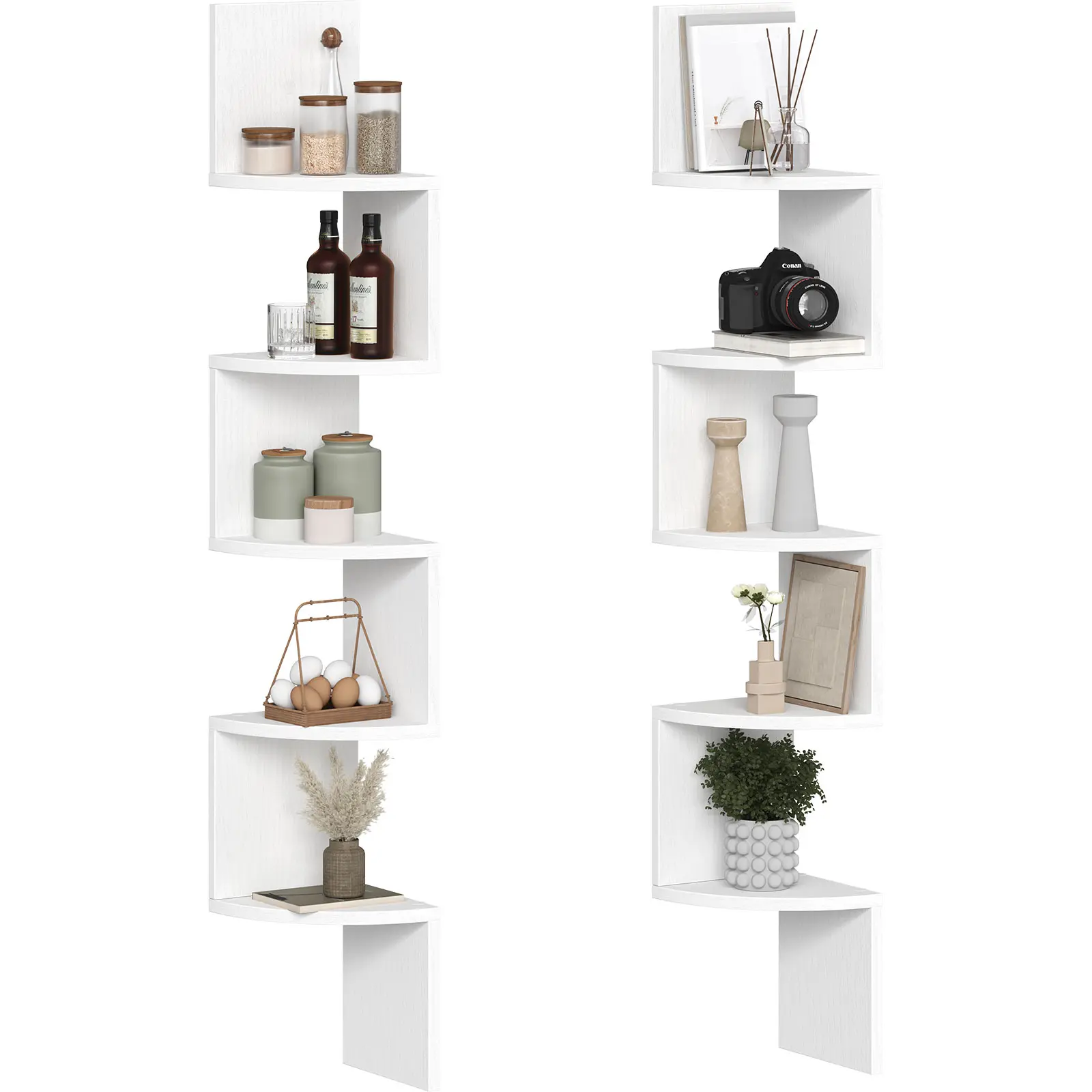 HOOBRO Corner Shelf Wall-Mounted, Set of 2 Floating Corner Shelves, 5-Tier Bookshelves for Wall Decor in Living Room, Bedroom, Home Office, White #SummerVibes