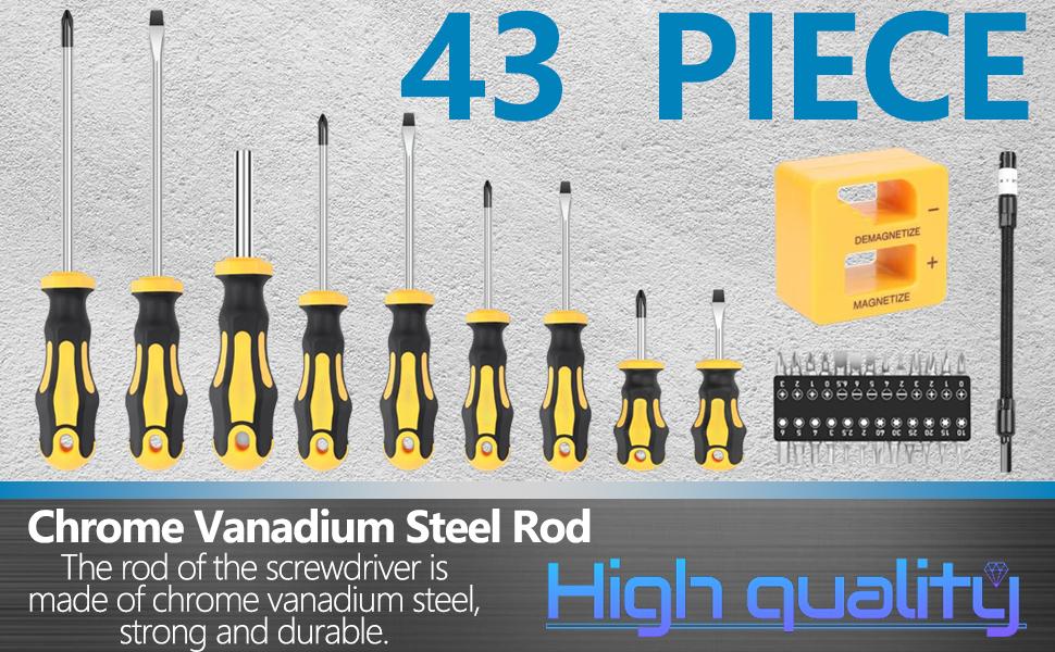 43-piece Screwdriver Set, Include Phillips, Slotted, Pozidriv, Hex, Torx, and Magnetizer demagnetizer Precision Screwdriver Set for Tools for Men