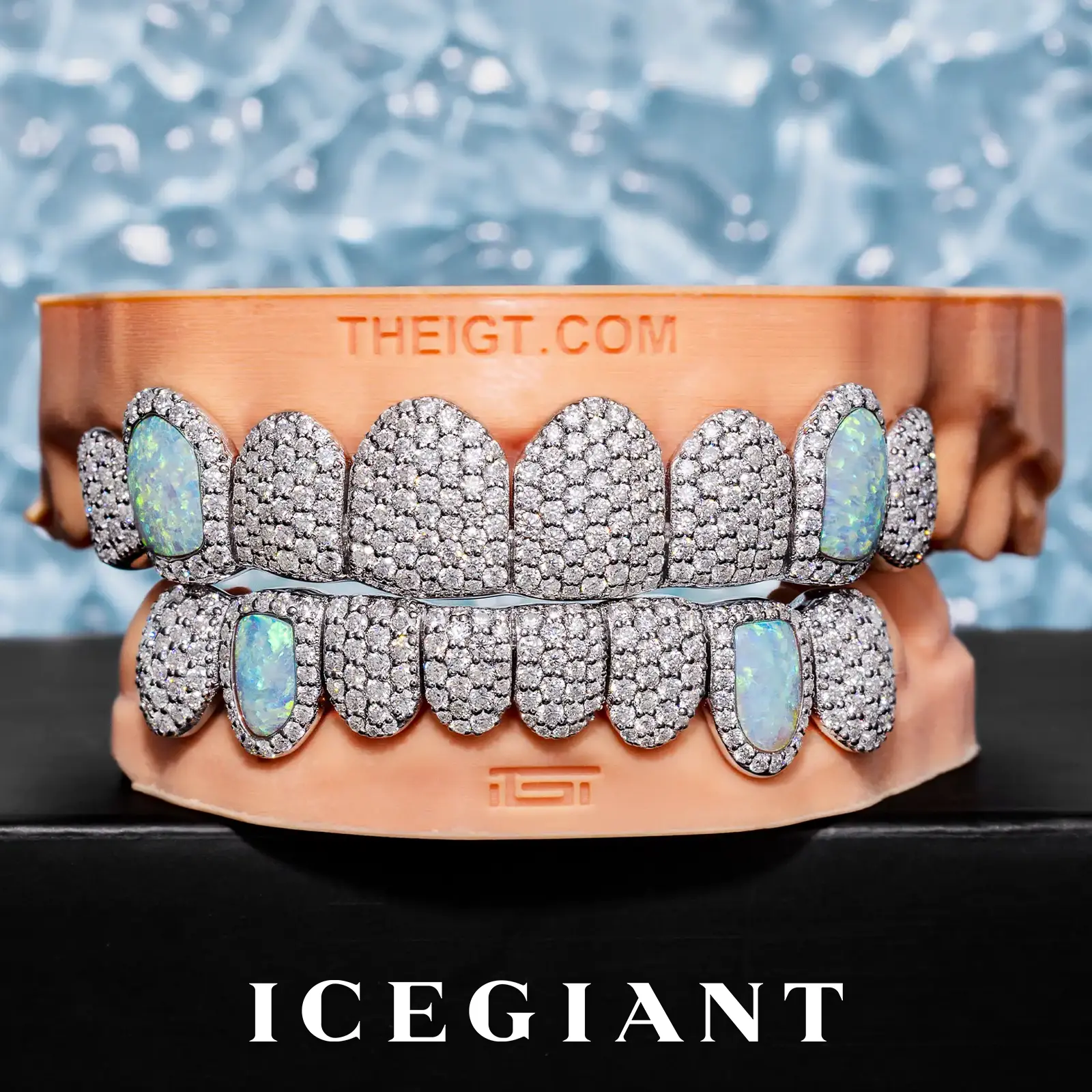 Custom Fully Iced Opal Moissanite Diamond Grillz Set, Multiple Teeth Artificial Gemstone Jewelry Accessory