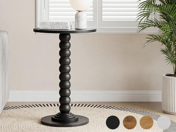Round Side Table - Solid Wood Leg Small Drink Table for Living Room Bedroom Office,Black
