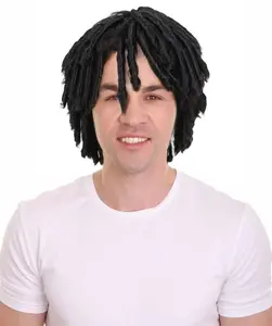 Adult Men's Dreadlock Black Color Wig, Jamaican-British Musician Look, Breathable Capless Cap, Flame-Retardant Synthetic Material