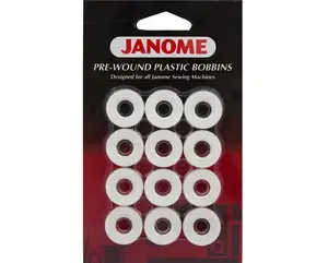 Janome 12 White Prewound Plastic Bobbins PREWW72