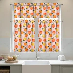 3pcs Orange Kitchen Curtains and Valances Set Decor for Over Sink Window, Suitable for Kitchen Bedroom Bathroom Small Windows