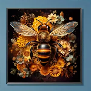 1 PC, [Bee], 5D diamond painting, frameless, includes tool kit. All-artificial round diamond painting, diamond art embroidery kit, Embroidery Craft, suitable for home decoration, handmade relaxing gift.