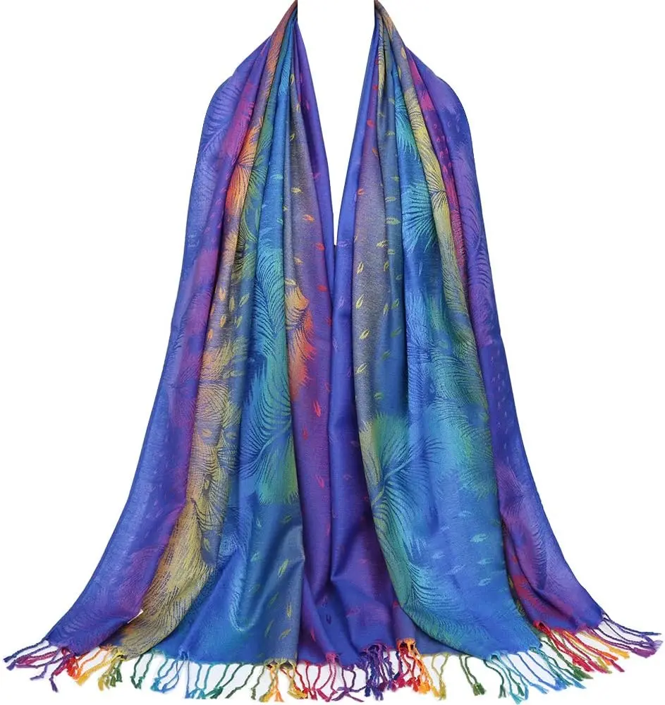 Colorful  Jacquard cotton pashmina Women Wrap Shawl tassels Scarves