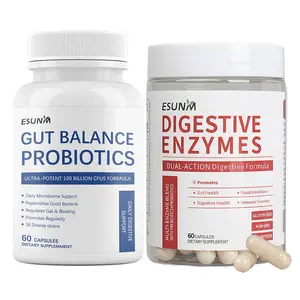 ESUNM Digestive Enzymes 60ct & Probiotics 60ct Value Bundle 100 Billion CFU 16 Strains for Digestive Health Gut Function Daily Dietary Supplement Natural Healthcare